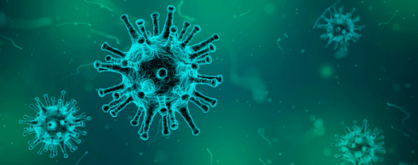 Blue banner with images of germs