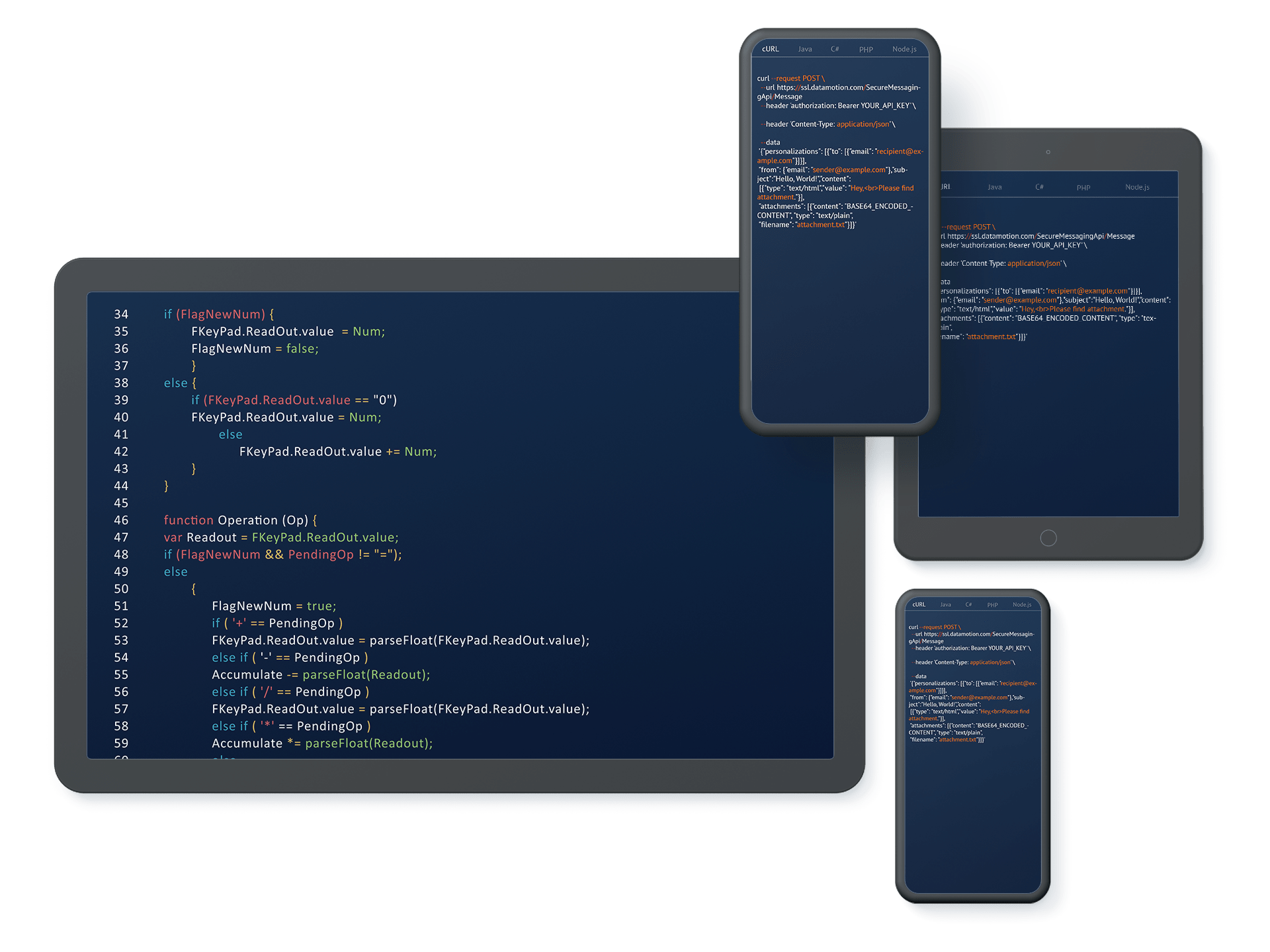 Four different screens with code displayed