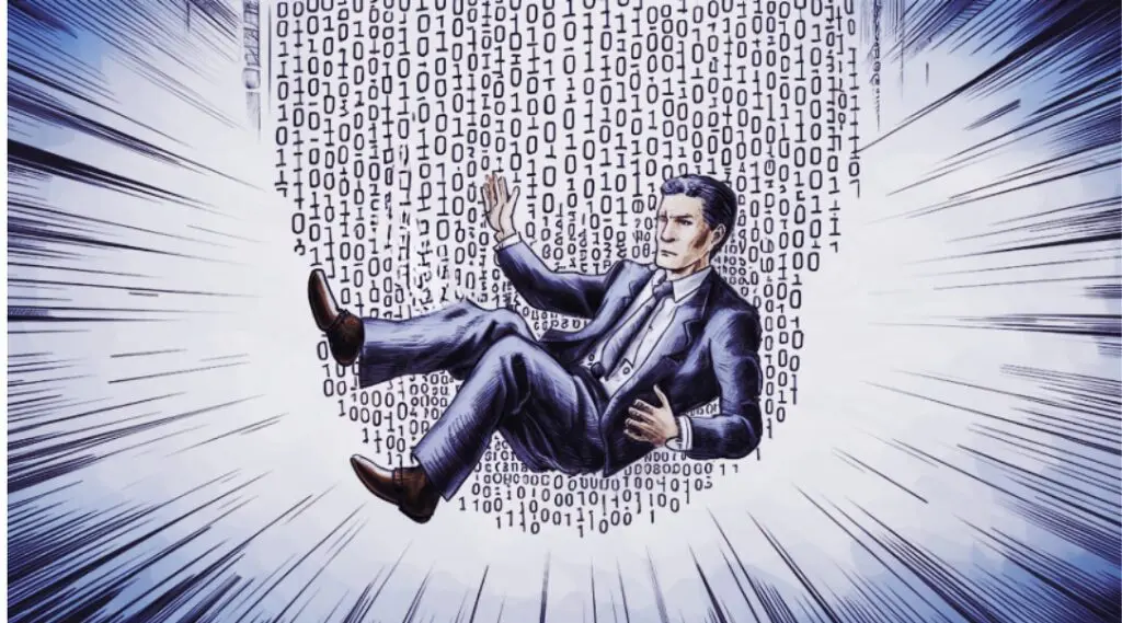 Generative AI and it's significance and JenAI Assist Blog image of man falling through binary code